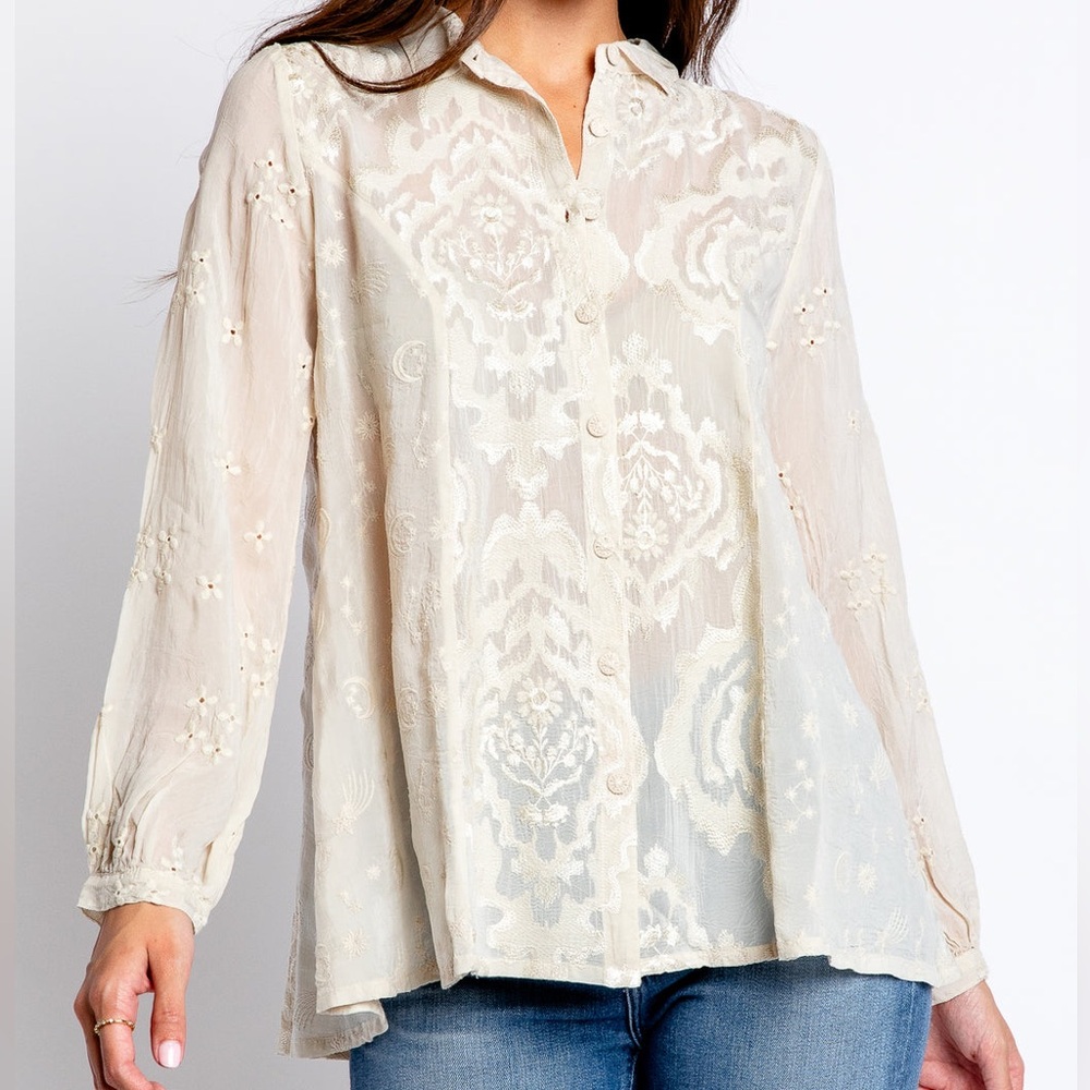 Johnny Was Cream Button Down Shirt